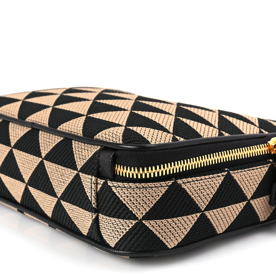 Prada Jacquard Saffiano Triangolo Symbole Embroidered Medium Shoulder Bag Black Corda Image 8