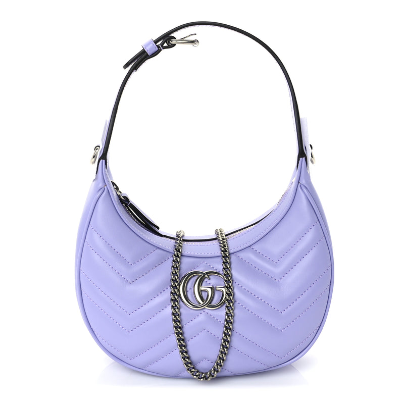  Gucci Calfskin Matelasse Mini GG Marmont Half Moon Hobo  Lapis
