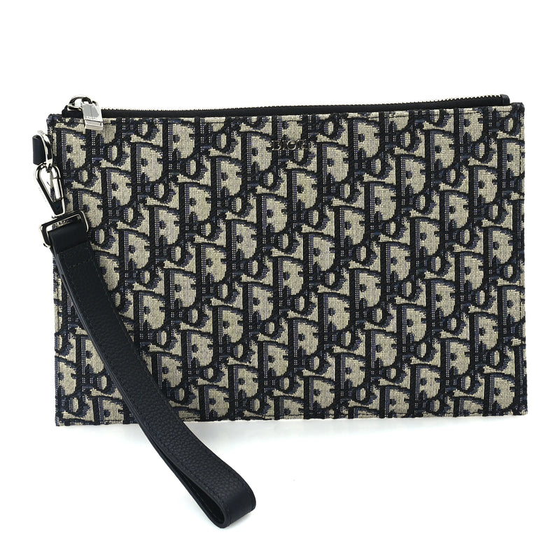  Christian Dior Oblique Pouch Wristlet Blue Blue