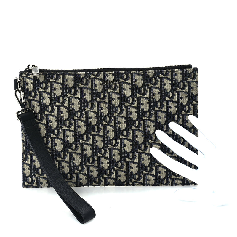  Christian Dior Oblique Pouch Wristlet Blue Blue
