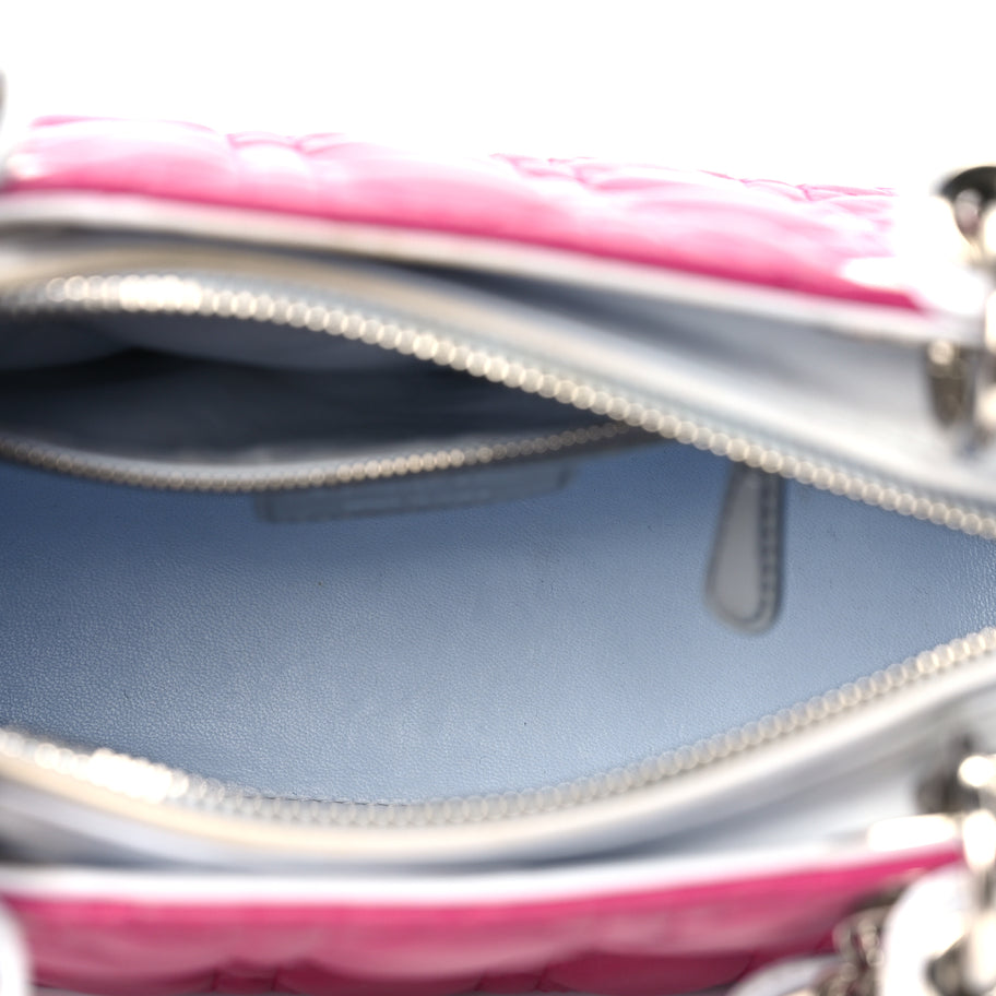 Christian Dior Lambskin Cannage Medium Tri-Color Lady Dior Fuchsia Grey Light Blue Image 4