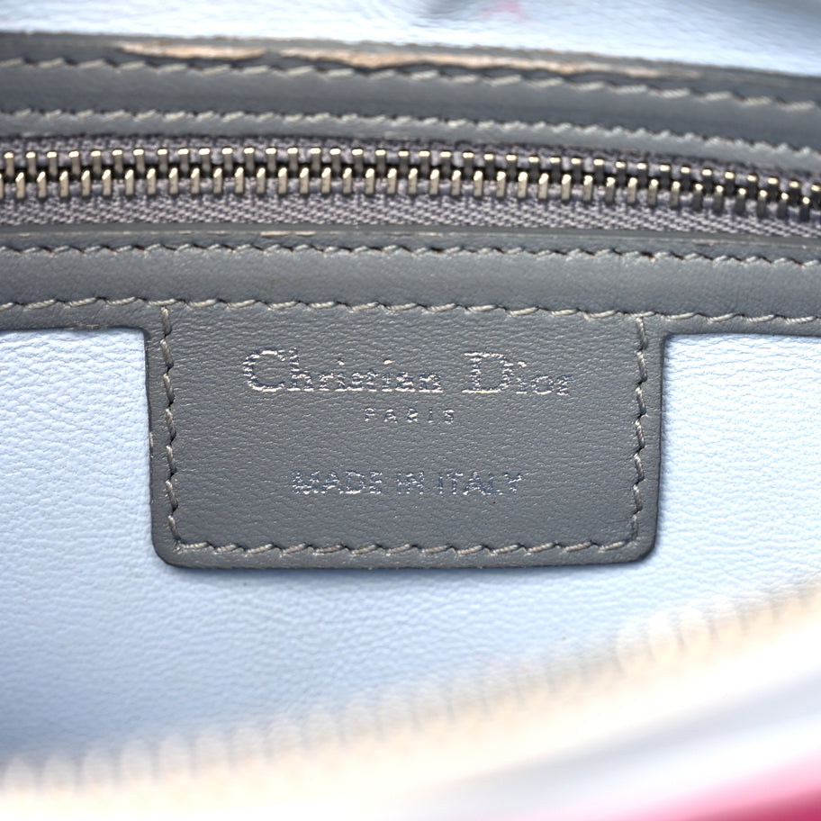 Christian Dior Lambskin Cannage Medium Tri-Color Lady Dior Fuchsia Grey Light Blue Image 5