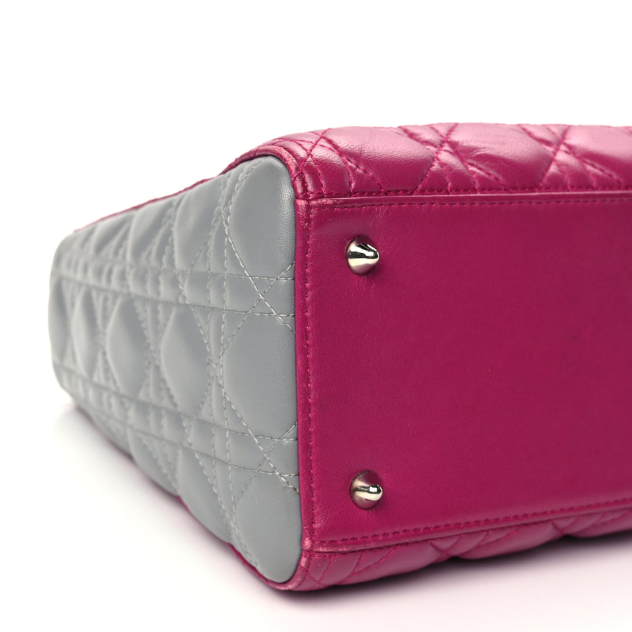 Christian Dior Lambskin Cannage Medium Tri-Color Lady Dior Fuchsia Grey Light Blue Image 8