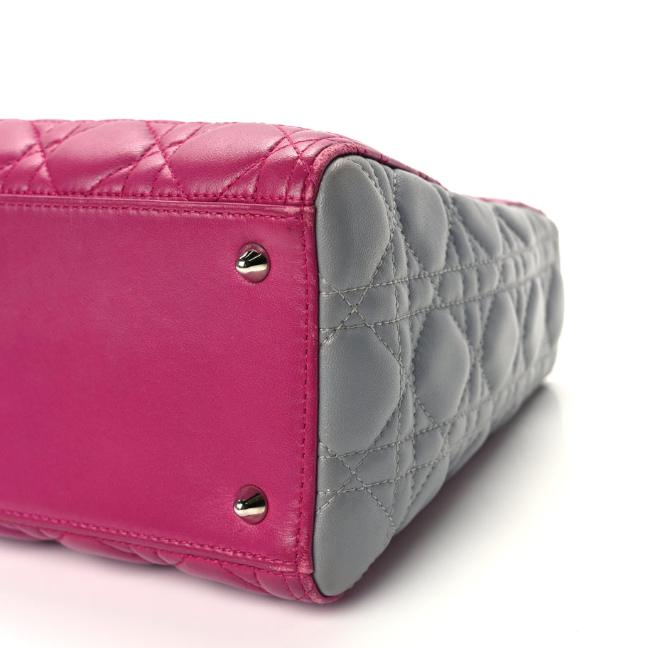 Christian Dior Lambskin Cannage Medium Tri-Color Lady Dior Fuchsia Grey Light Blue Image 9