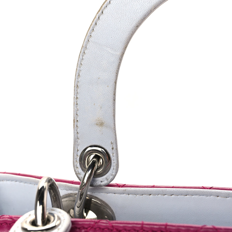 Christian Dior Lambskin Cannage Medium Tri-Color Lady Dior Fuchsia Grey Light Blue Image 10