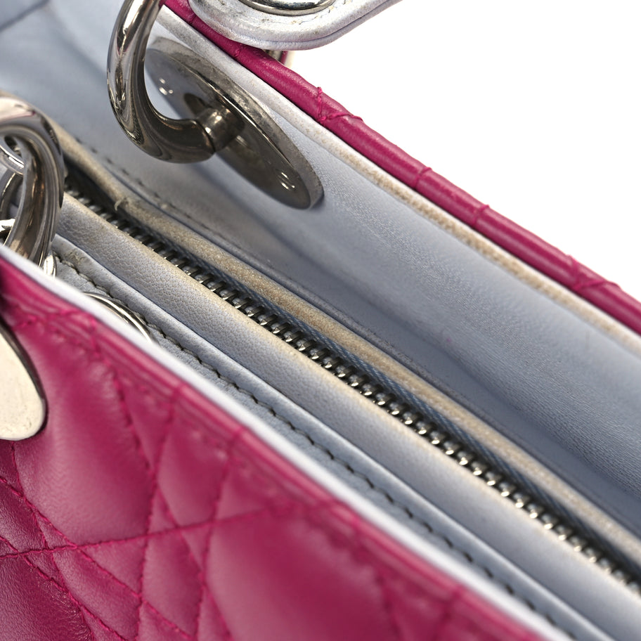 Christian Dior Lambskin Cannage Medium Tri-Color Lady Dior Fuchsia Grey Light Blue Image 11