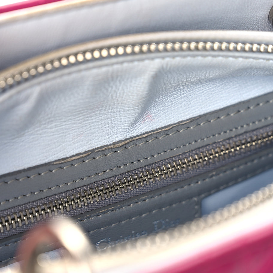 Christian Dior Lambskin Cannage Medium Tri-Color Lady Dior Fuchsia Grey Light Blue Image 12