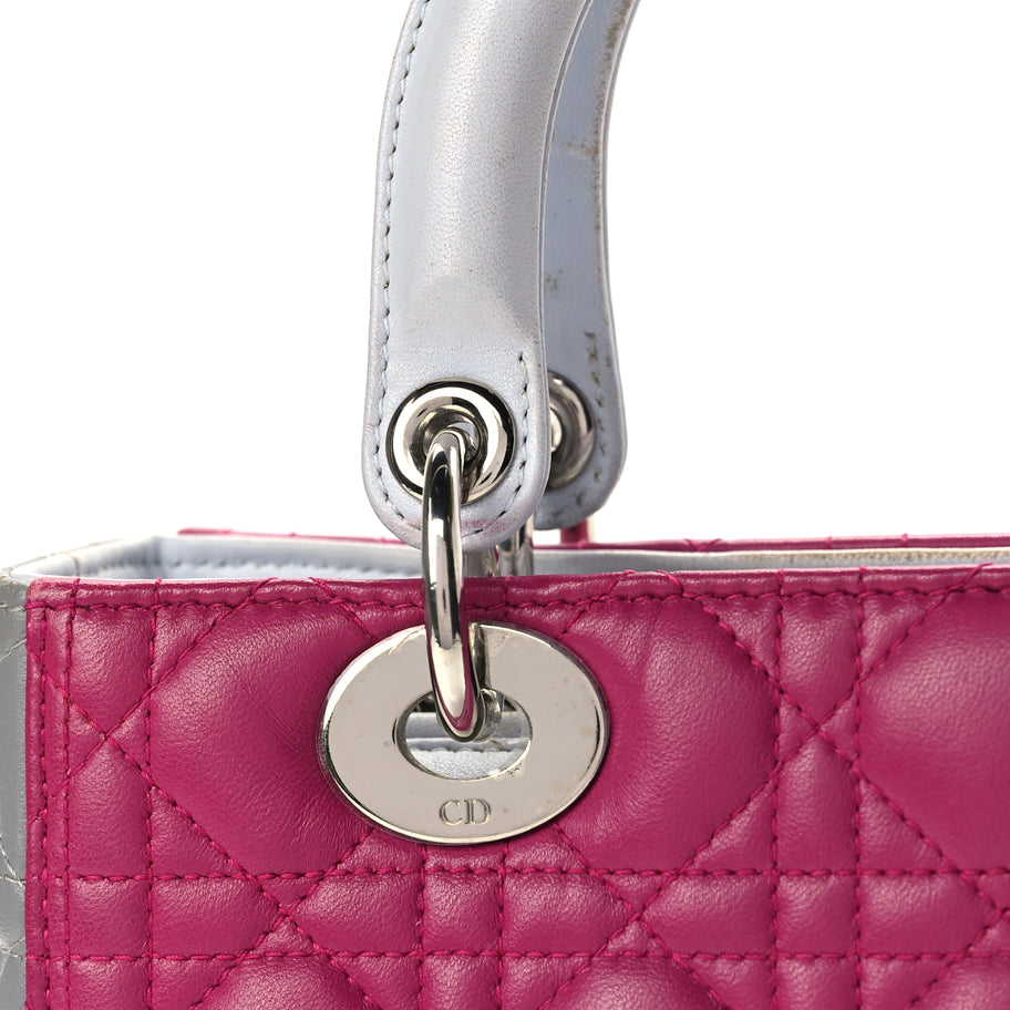Christian Dior Lambskin Cannage Medium Tri-Color Lady Dior Fuchsia Grey Light Blue Image 13