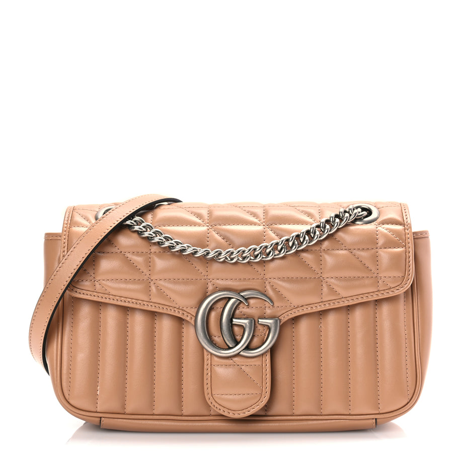 Gucci Calfskin Matelasse Aria Small GG Marmont Shoulder Bag Camelia Image 1