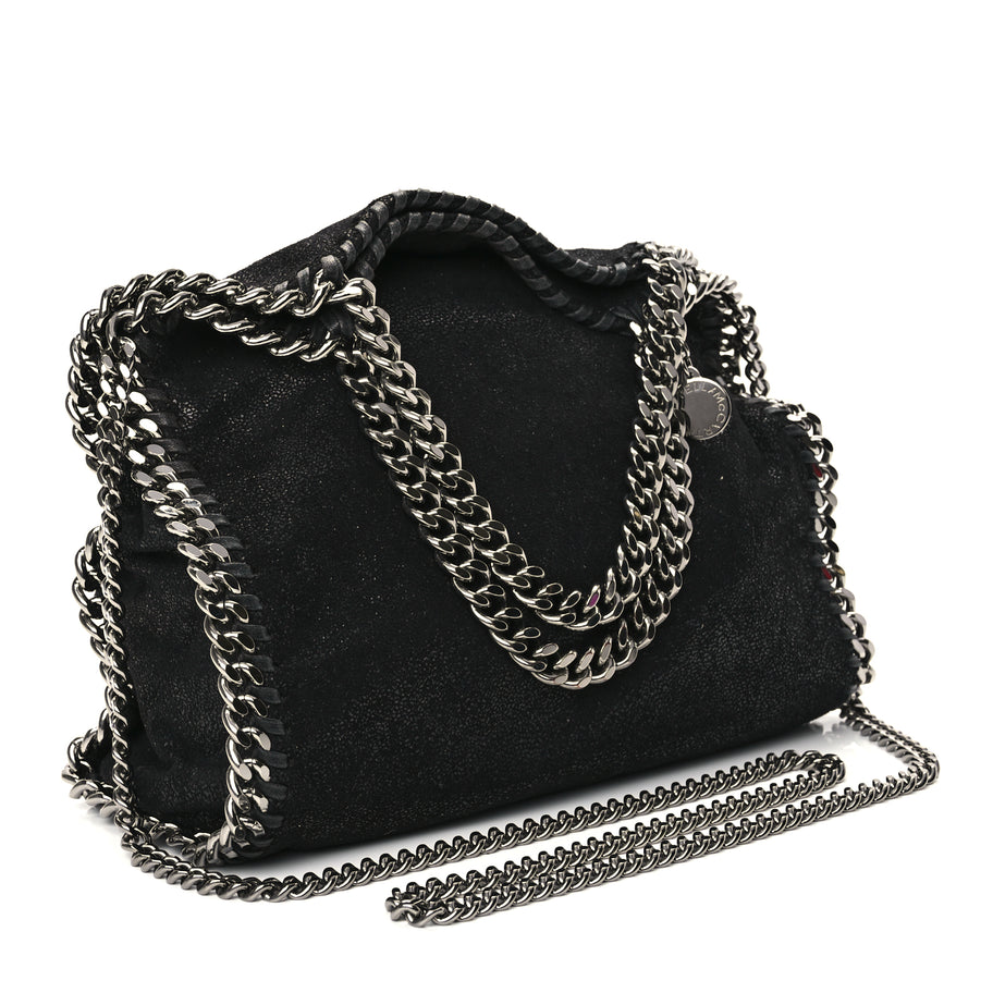 Stella McCartney Shaggy Deer Mini Falabella Fold Over Tote Black Image 2