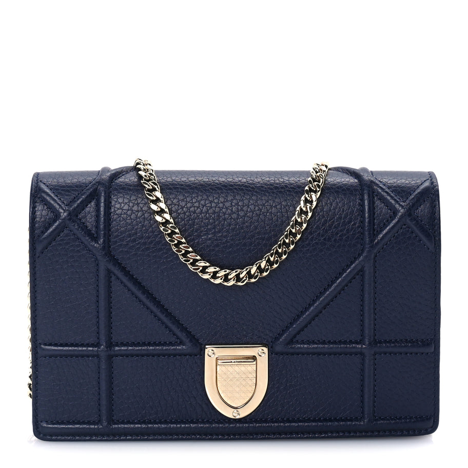 Christian Dior Grained Calfskin Diorama Wallet on Chain Pouch Blue Image 1