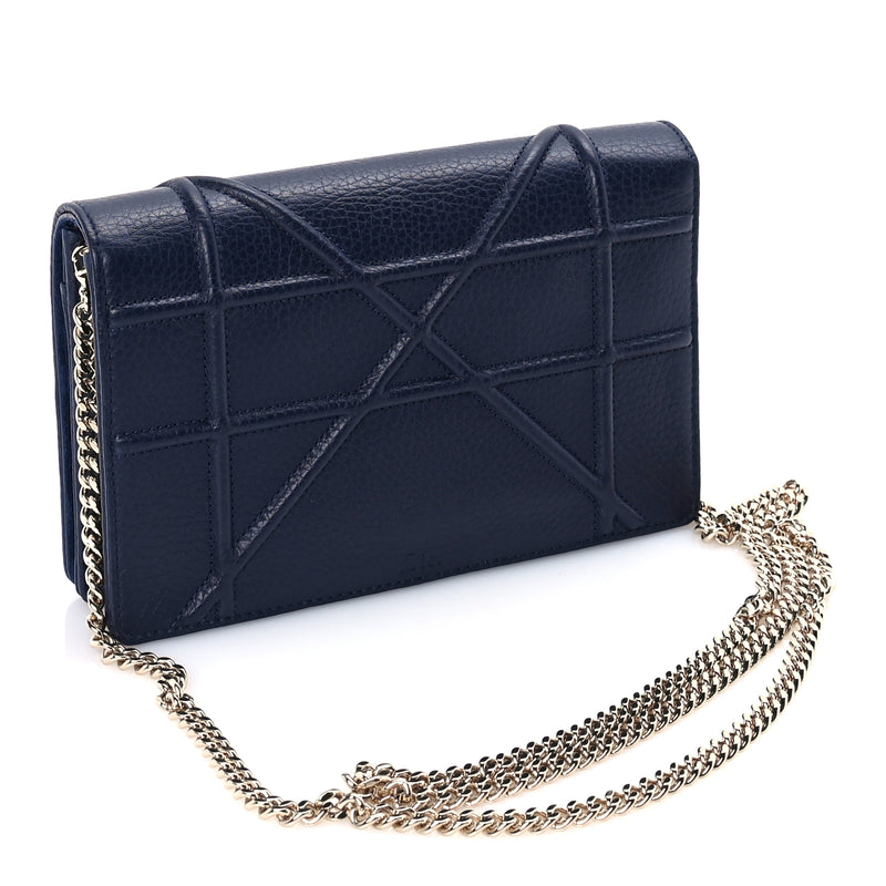  Christian Dior Grained Calfskin Diorama Wallet on Chain Pouch Blue