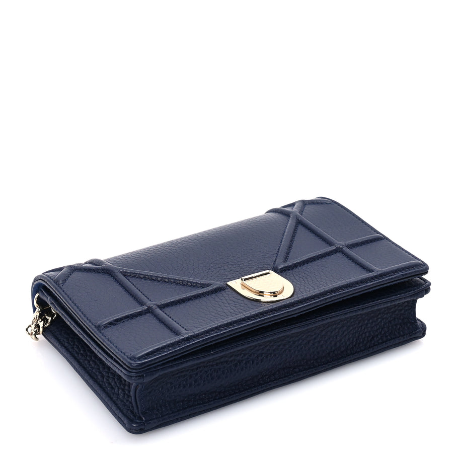 Christian Dior Grained Calfskin Diorama Wallet on Chain Pouch Blue Image 3
