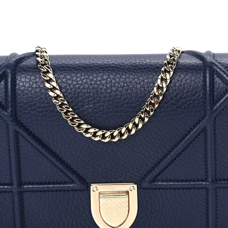 Christian Dior Grained Calfskin Diorama Wallet on Chain Pouch Blue Image 6