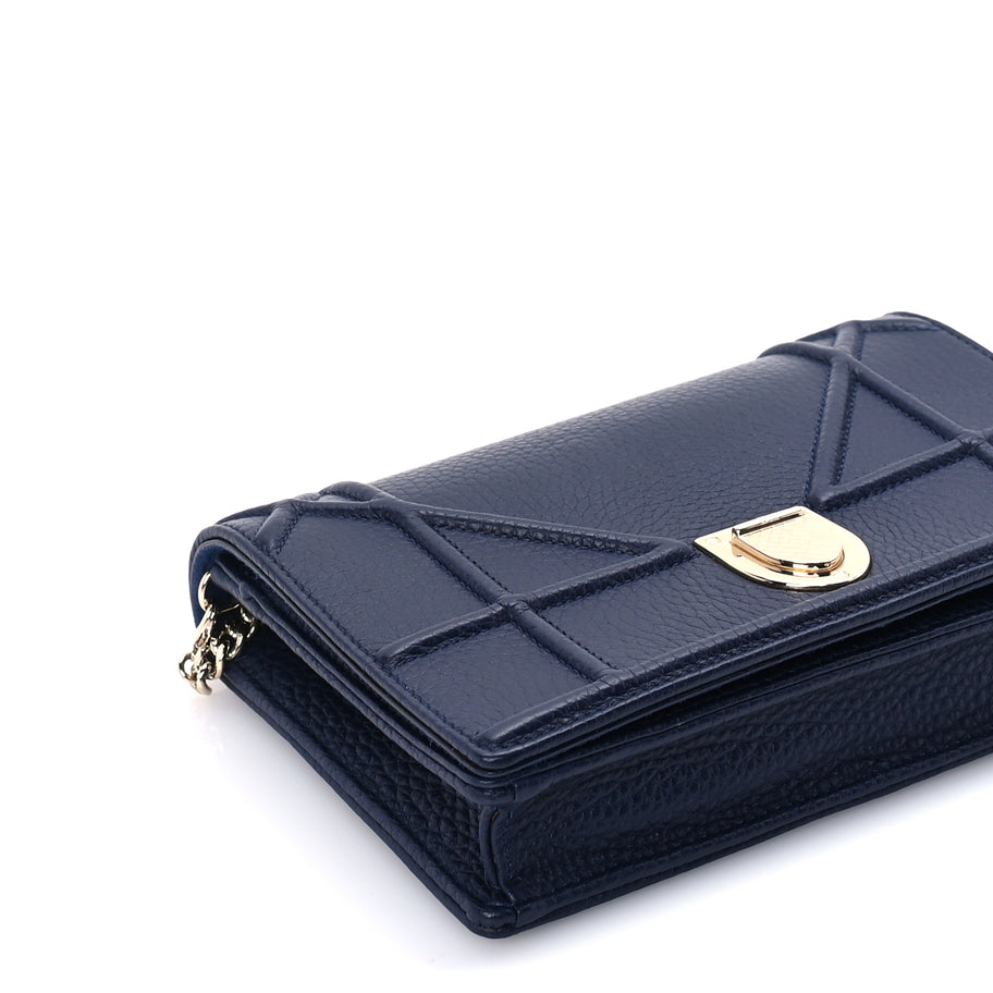 Christian Dior Grained Calfskin Diorama Wallet on Chain Pouch Blue Image 7