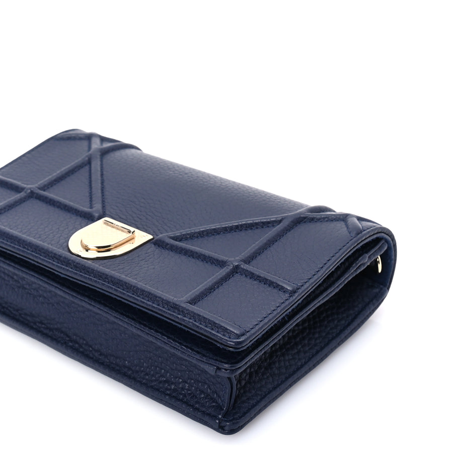 Christian Dior Grained Calfskin Diorama Wallet on Chain Pouch Blue Image 8