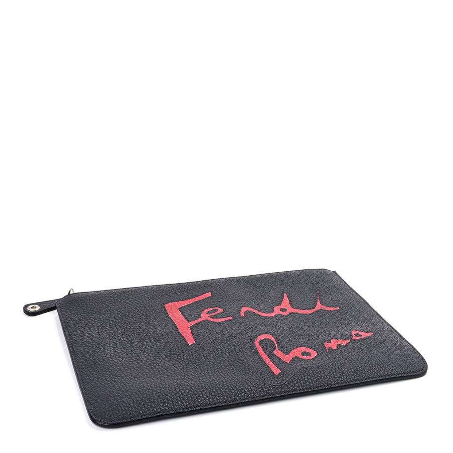 Fendi Cuoio Romano Logo Pouch  Grey Image 4