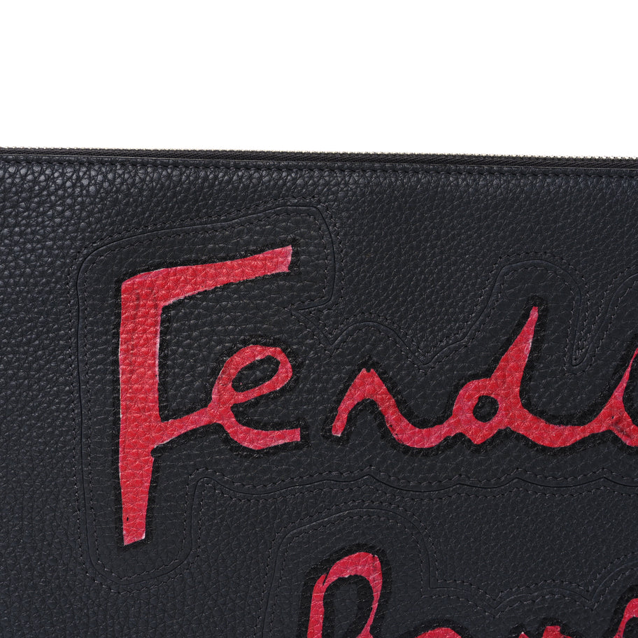 Fendi Cuoio Romano Logo Pouch  Grey Image 7