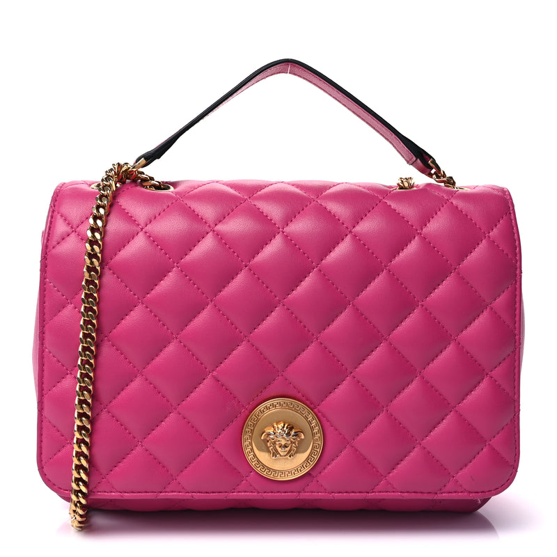  Versace Nappa Quilted Medusa Chain Crossbody  Pink