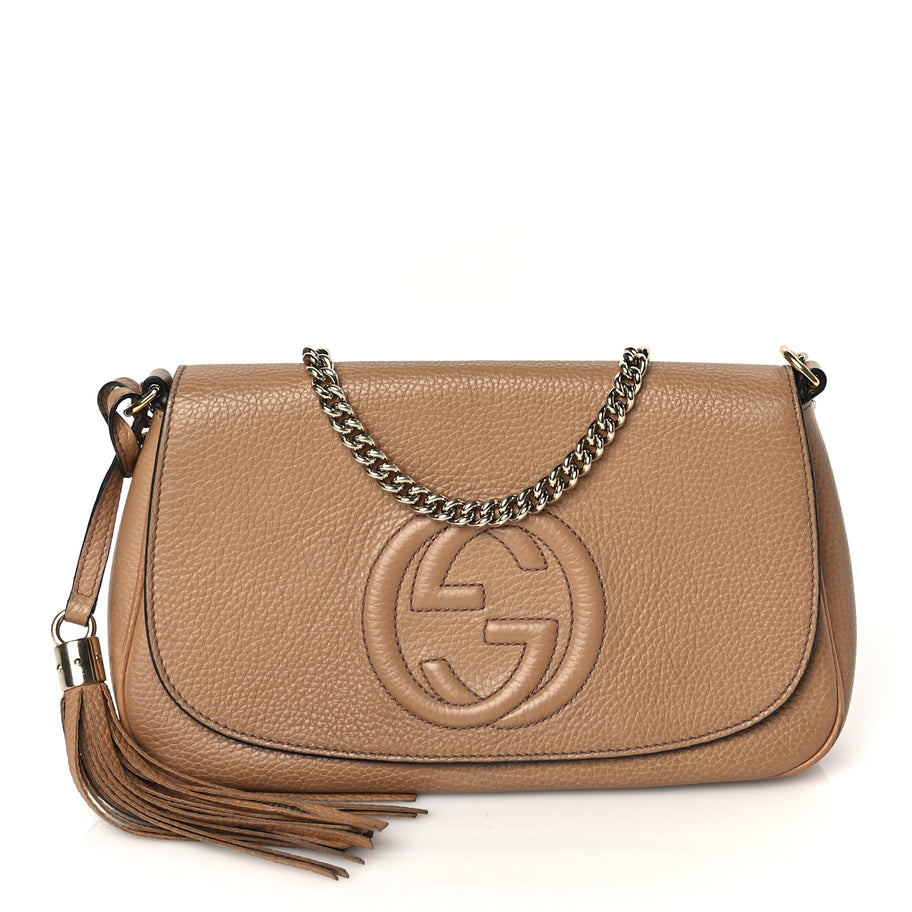 Gucci Pebbled Calfskin Medium Soho Flap Crossbody Camelia Image 1