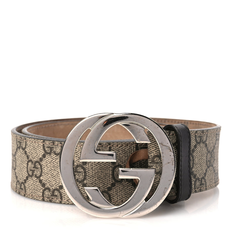  Gucci GG Supreme Monogram Selleria Calfskin Interlocking G 40mm Belt 75 30 Beige Ebony Cocoa