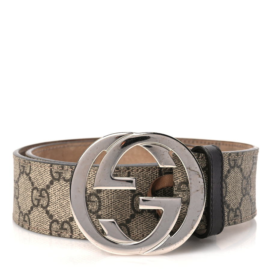 Gucci GG Supreme Monogram Selleria Calfskin Interlocking G 40mm Belt 75 30 Beige Ebony Cocoa Image 1