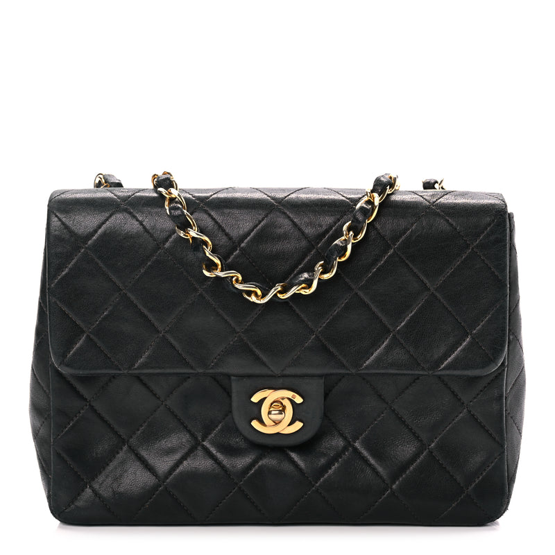  Chanel Lambskin Quilted Small Single Flap Black Black