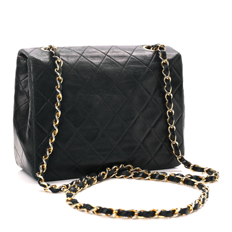  Chanel Lambskin Quilted Small Single Flap Black Black