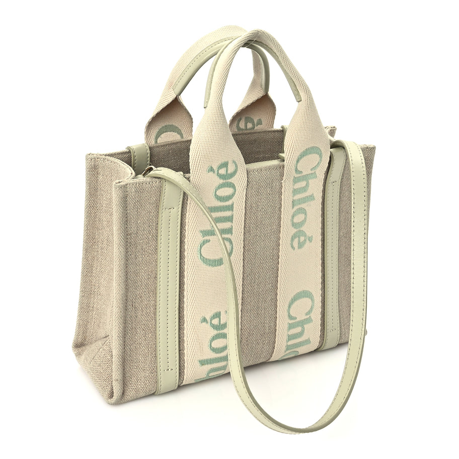Chloe Linen Calfskin Small Woody Ribbon Tote With Strap  Light Eucalyptus Image 2