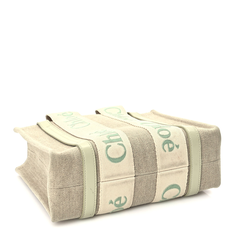 Chloe Linen Calfskin Small Woody Ribbon Tote With Strap  Light Eucalyptus Image 3