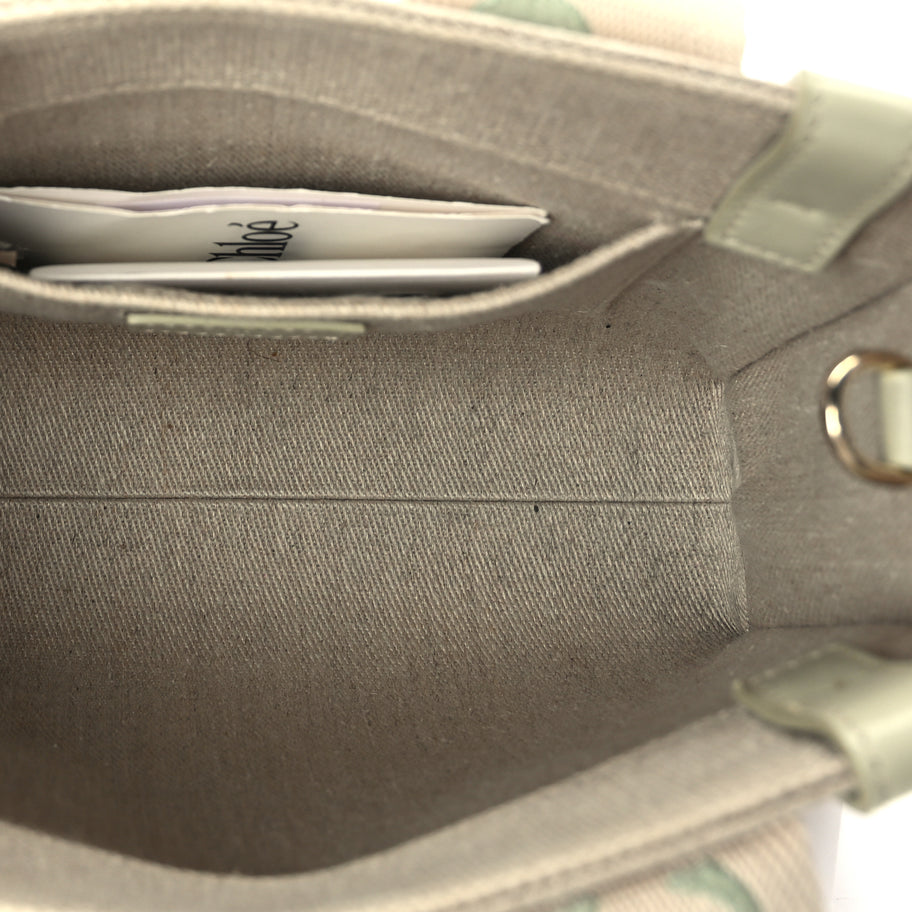 Chloe Linen Calfskin Small Woody Ribbon Tote With Strap  Light Eucalyptus Image 4