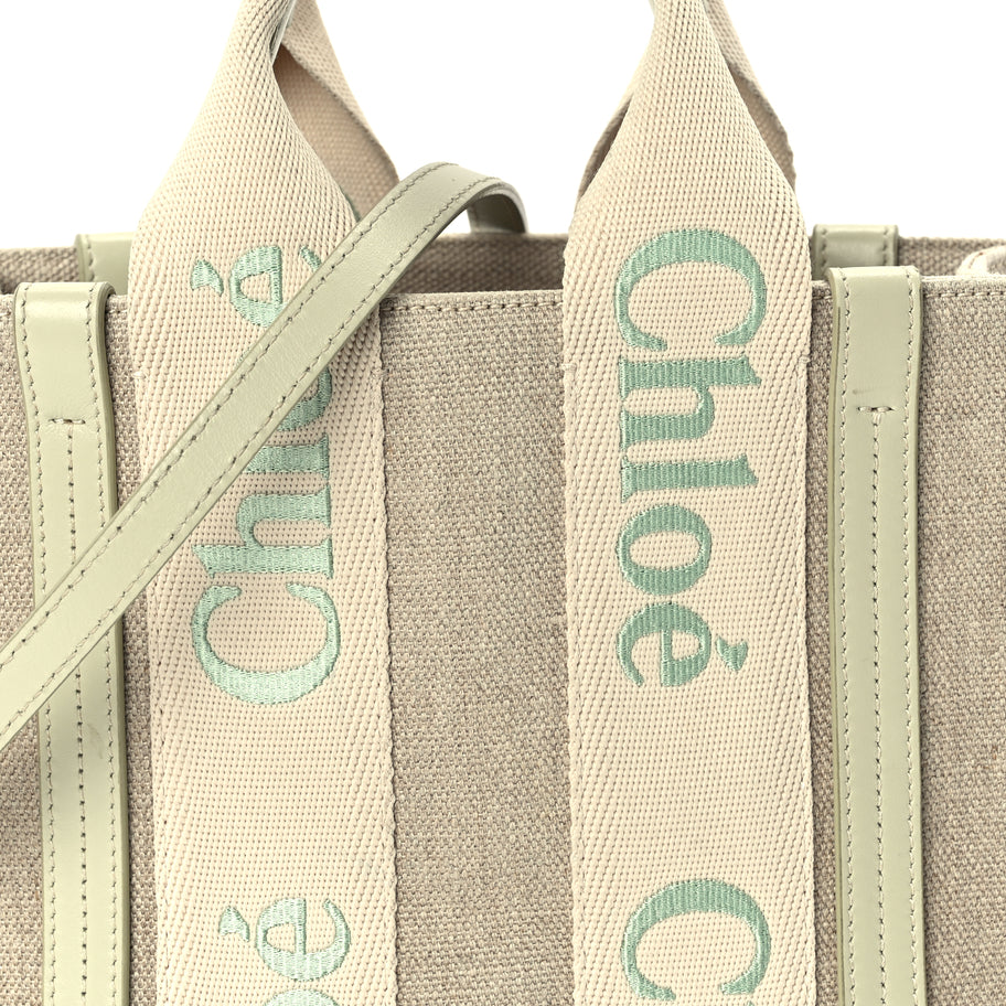 Chloe Linen Calfskin Small Woody Ribbon Tote With Strap  Light Eucalyptus Image 6