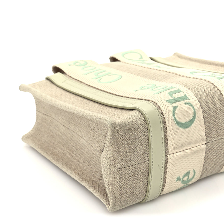 Chloe Linen Calfskin Small Woody Ribbon Tote With Strap  Light Eucalyptus Image 7