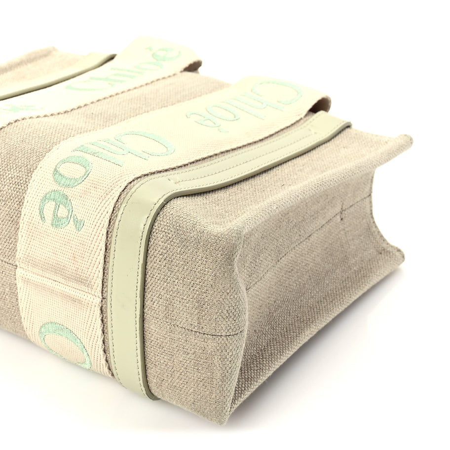 Chloe Linen Calfskin Small Woody Ribbon Tote With Strap  Light Eucalyptus Image 8