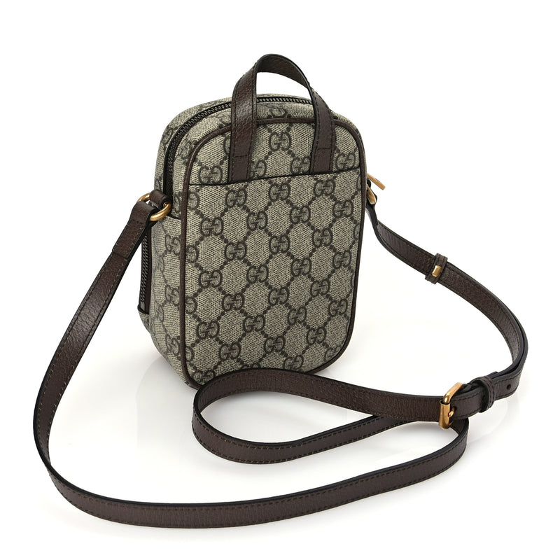  Gucci GG Supreme Monogram Web Mini Ophidia Double Zip Messenger Bag Beige New Acero