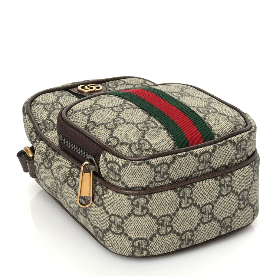Gucci GG Supreme Monogram Web Mini Ophidia Double Zip Messenger Bag Beige New Acero Image 3