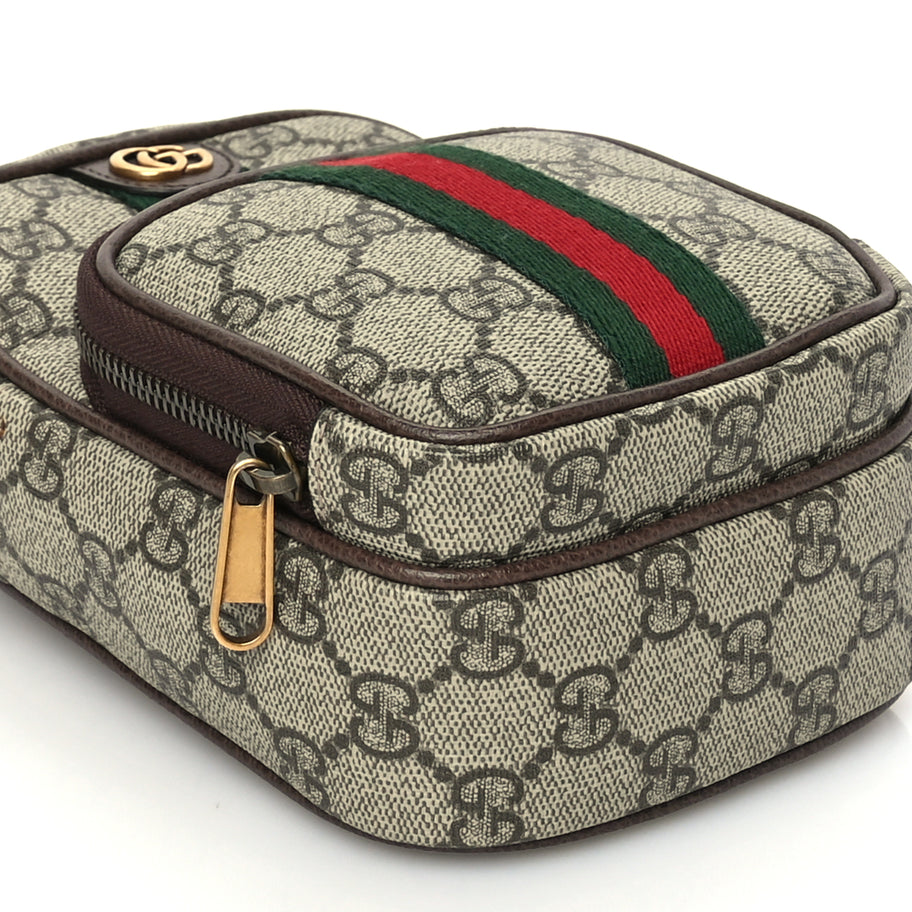 Gucci GG Supreme Monogram Web Mini Ophidia Double Zip Messenger Bag Beige New Acero Image 7