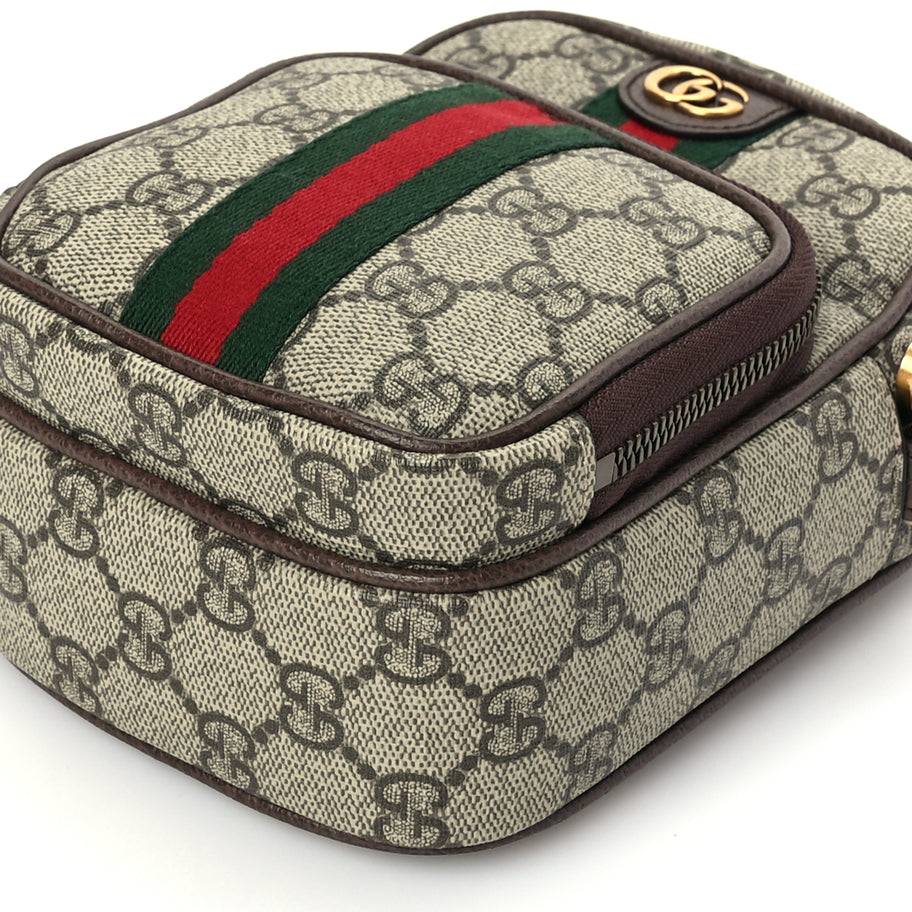 Gucci GG Supreme Monogram Web Mini Ophidia Double Zip Messenger Bag Beige New Acero Image 8