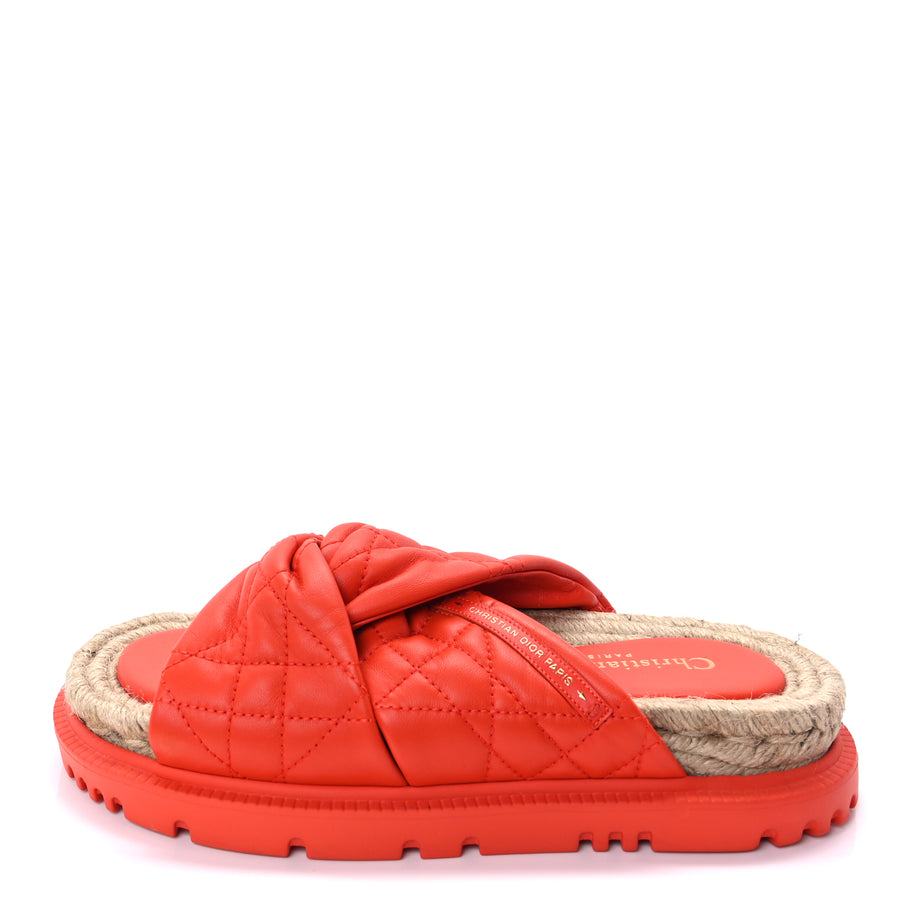 Christian Dior Calfskin Cannage Dtwist Espadrille Platform Sandals 37  Orange Image 1