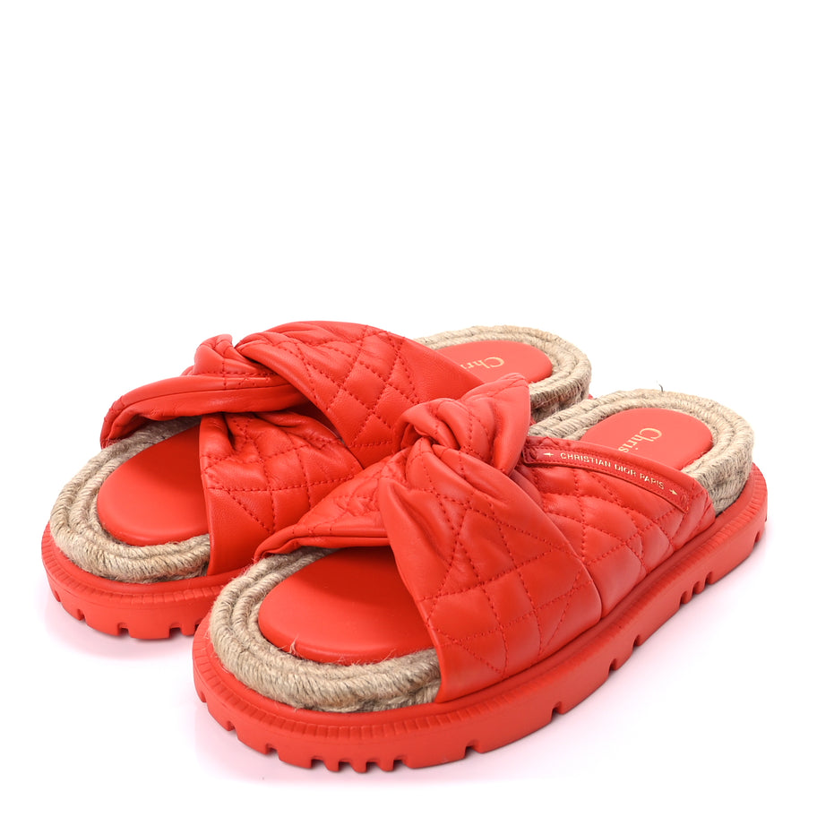 Christian Dior Calfskin Cannage Dtwist Espadrille Platform Sandals 37  Orange Image 3