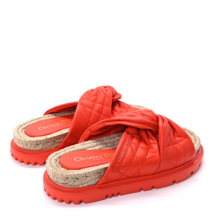 Christian Dior Calfskin Cannage Dtwist Espadrille Platform Sandals 37  Orange Image 4