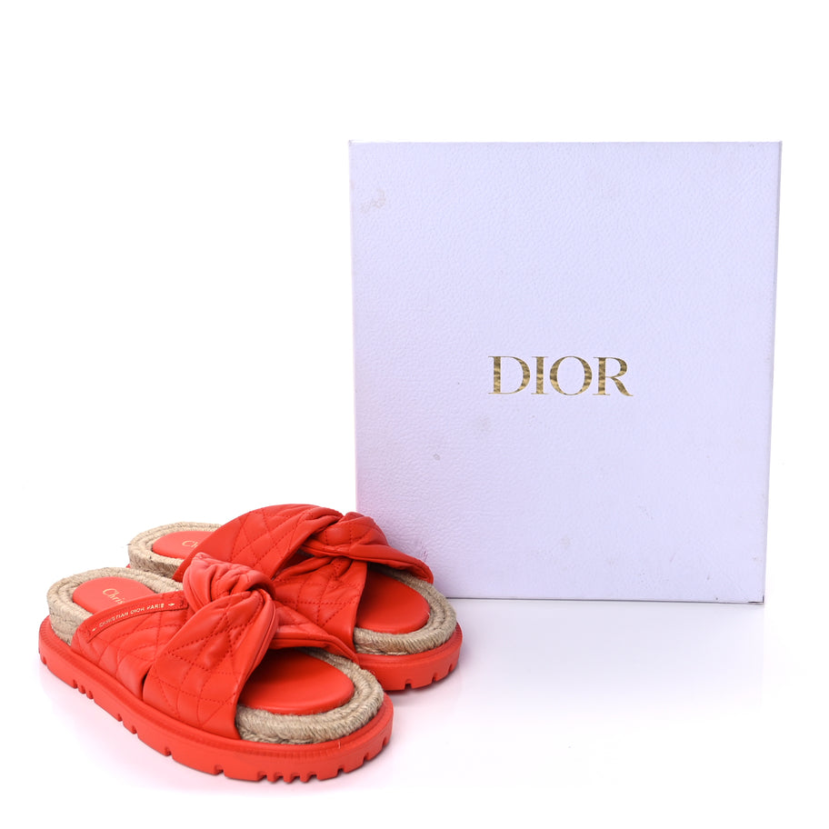 Christian Dior Calfskin Cannage Dtwist Espadrille Platform Sandals 37  Orange Image 10