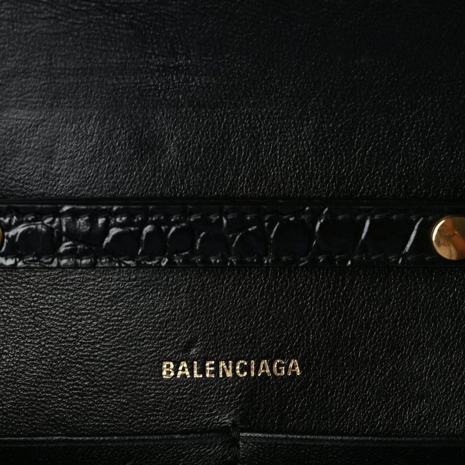 Balenciaga Shiny Calfskin Crocodile Embossed Hourglass Wallet on Chain Black Image 5