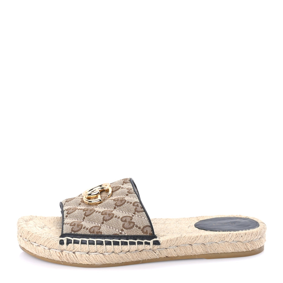 Gucci Monogram Matelasse GG Marmont Espadrille 20mm Slide Sandals 38.5  Beige Ebony Black Image 1