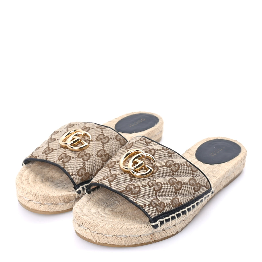 Gucci Monogram Matelasse GG Marmont Espadrille 20mm Slide Sandals 38.5  Beige Ebony Black Image 2