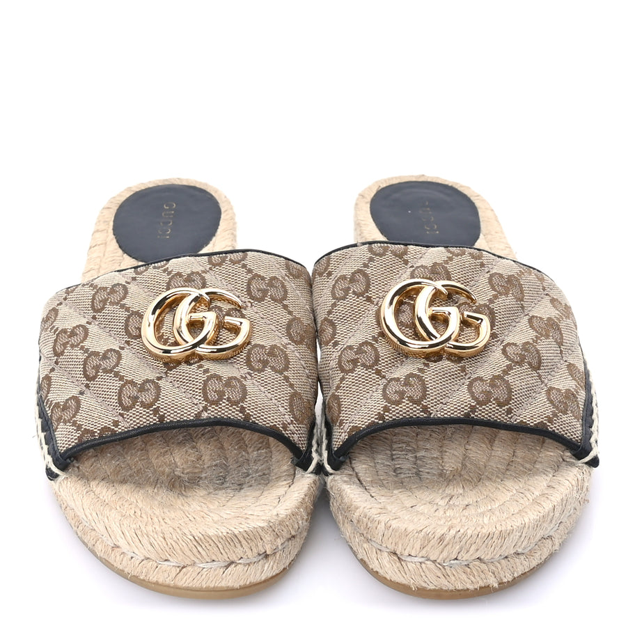 Gucci Monogram Matelasse GG Marmont Espadrille 20mm Slide Sandals 38.5  Beige Ebony Black Image 3