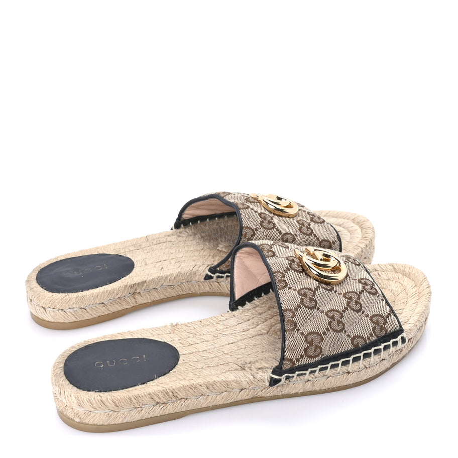 Gucci Monogram Matelasse GG Marmont Espadrille 20mm Slide Sandals 38.5  Beige Ebony Black Image 4