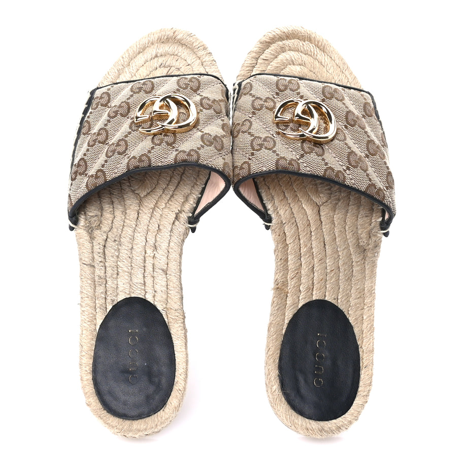 Gucci Monogram Matelasse GG Marmont Espadrille 20mm Slide Sandals 38.5  Beige Ebony Black Image 5