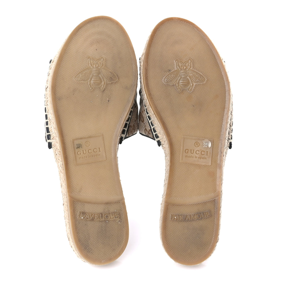 Gucci Monogram Matelasse GG Marmont Espadrille 20mm Slide Sandals 38.5  Beige Ebony Black Image 6