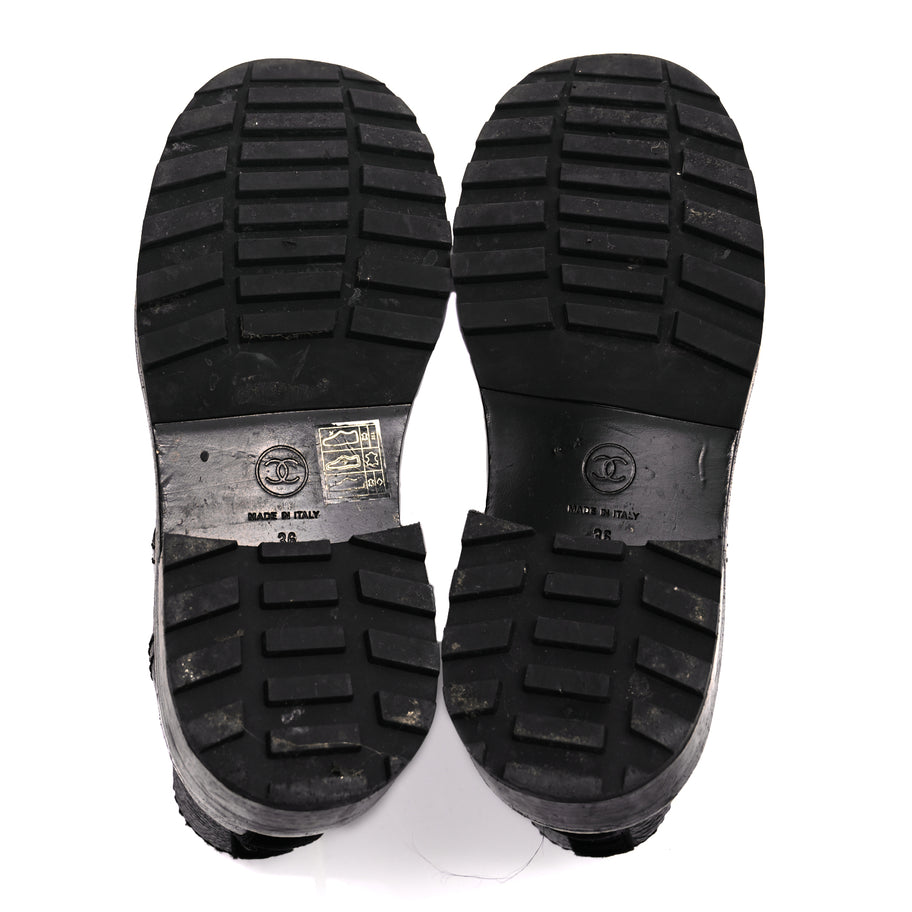 Chanel Shiny Calfskin Velvet Pearl Combat Short Boots  Black Image 6